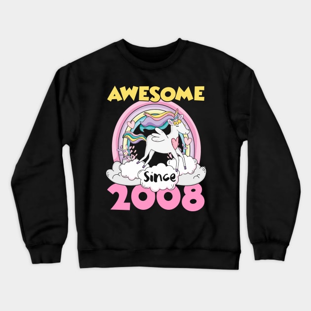 Cute Awesome Unicorn 2008 Funny Gift Pink Crewneck Sweatshirt by saugiohoc994